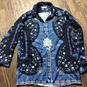 KIM FLORAL-PRINT SILK SHIRT IN BLUE